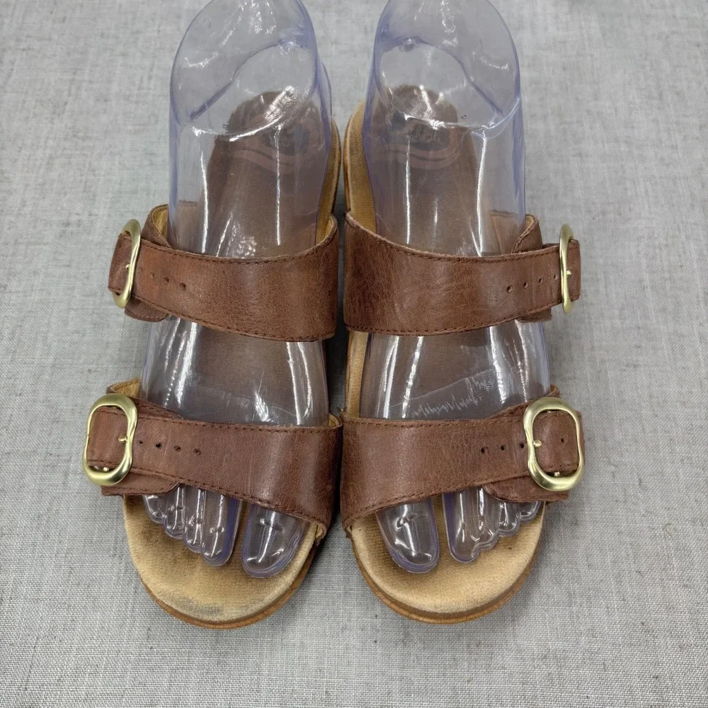 Dansko Sophie Brown Leather Dual Strap Buckle Wedge Slide Sandals Eu Size 37